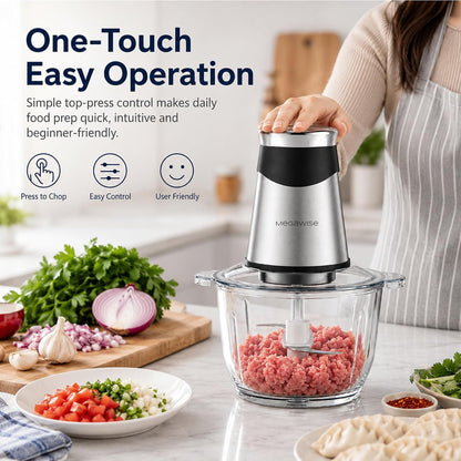 Electric Food Chopper 800W, Dual-Speed Meat Grinder With1.2L 304# Stainless Steel Bowl & 2.2L Glass Bowl, Bpa-Free Food Processor for Meat, Vegetables, and Nuts4