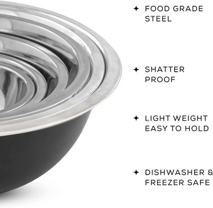 Stainless Steel Mixing Bowl Set - 6 Piece Nesting Bowls, 5Qt to 0.5Qt, Black, Perfect for Dough, Batter & Baking3