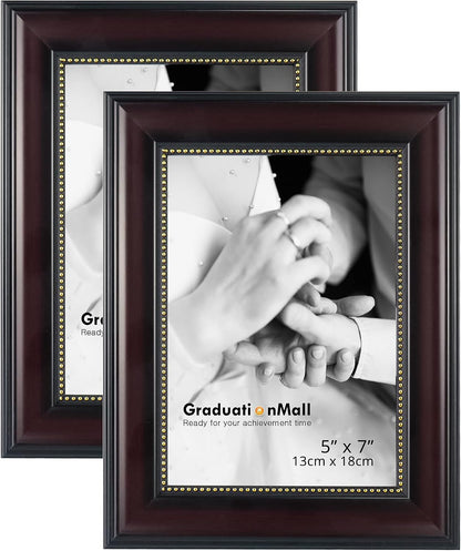 5X7 Picture Frames, Real Glass, Display Photos for Wall or Tabletop, Mahogany with Gold Beads, 2-Pack1