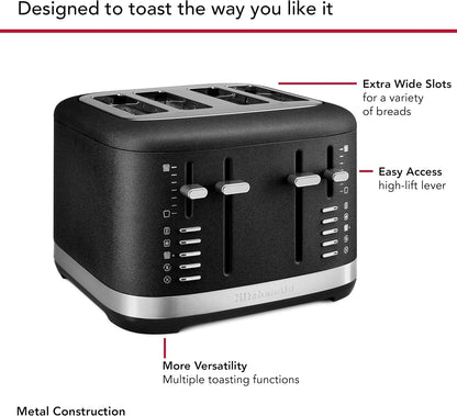 Kitchenaid 4-Slice Pro Line Automatic Toaster, KMT4109, Cast Iron Black | Fits Bagels, English Muffins, Thick Breads, Seven Shade Settings, Metal Housing, Auto Lift Lever4