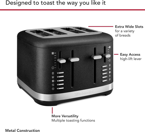 Kitchenaid 4-Slice Pro Line Automatic Toaster, KMT4109, Cast Iron Black | Fits Bagels, English Muffins, Thick Breads, Seven Shade Settings, Metal Housing, Auto Lift Lever4