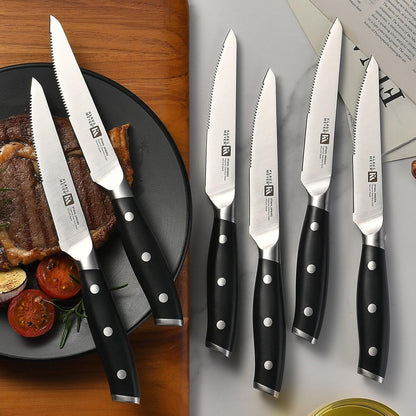 Stahl 19-Piece German Steel Kitchen Knife Block Set (Black) | Premium Knife Set, Long-Lasting Sharpness, Versatile Knife Choices, Space-Saving Block, Ideal for Food Prep & Large Gathering8