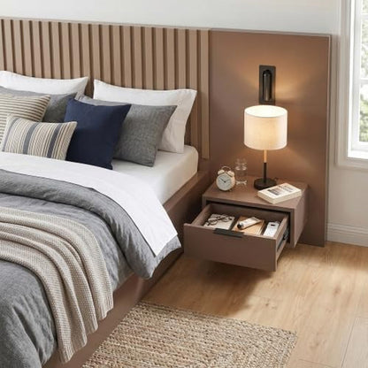 King Size Platform Bed with Built-In Nightstands and Reading Lights, Vertical Slatted Headboard, Heavy Duty Noise-Free Wood Bed Frame with Wood Slats Support,Walnut6
