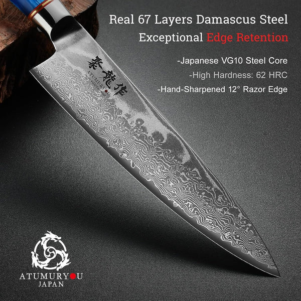 Japanese Chef Knife, 8 Inch Damascus Kitchen Knife with VG10 Steel, Ultra Sharp Professional Cooking Knives with Resin Wood Handle, Gift Box for Home & Restaurant3