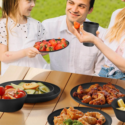 40 Piece Plastic Dinnerware Set for 8 with Cutlery, Unbreakable Plates and Bowls Set, Dishwasher & Microwave Safe Reusable Dish Set for Camping, RV, Outdoor Kitchen, Apartment Dining, Black8