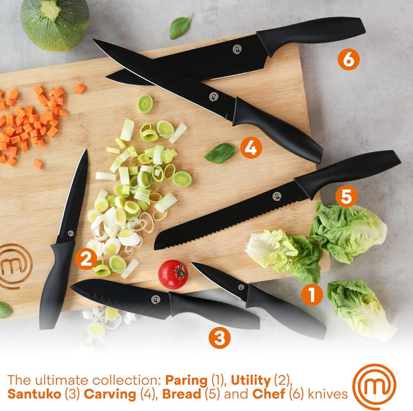Masterchef Knife Set with Block, 7Pc Kitchen Knives Set with Holder, Black2