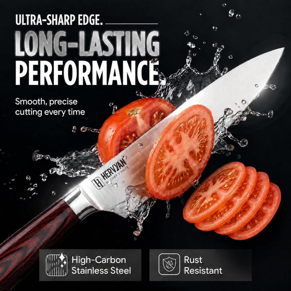 8 Inch Professional Chef Knife - Ultra Sharp German-Inspired Precision Blade High-Carbon Stainless Steel, Ergonomic Pakkawood Handle, Blade Guard and Gift Box for Home Cooks and Restaurants5