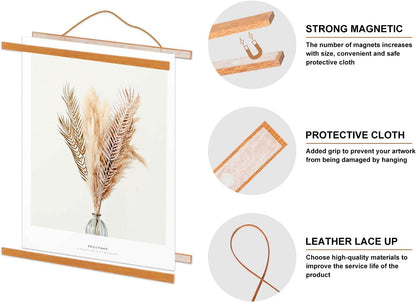 4 Pack 8X10 8X12 8X18 Poster Frame, Magnetic Light Wood Frame Hanger for Photo Picture Canvas Artwork Art Print Wall Hanging (4 Packs, 8", Teak Color)3