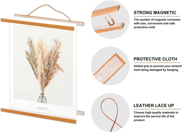 4 Pack 8X10 8X12 8X18 Poster Frame, Magnetic Light Wood Frame Hanger for Photo Picture Canvas Artwork Art Print Wall Hanging (4 Packs, 8", Teak Color)3