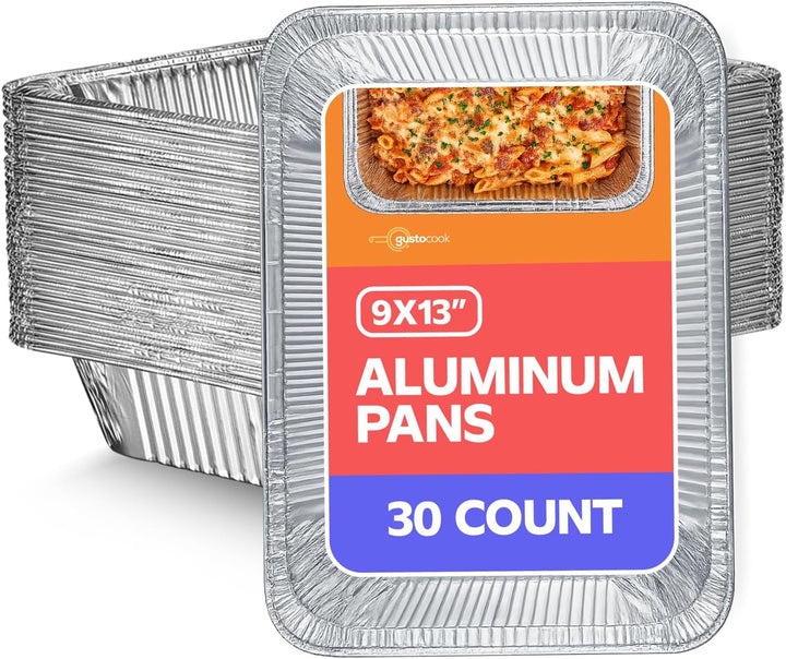 9X13 Inch Aluminum Foil Pans [30 Count] Half Size Deep | Thicker 37.4 Gauge, Food-Safe Tin Disposable Trays, Freezer-Safe, Oven, Grill & Smoker Use, Fully Recyclable