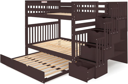 Stairway Bunk Beds Full over Full with 4 Drawers in the Steps and a Full Trundle, Dark Cherry3