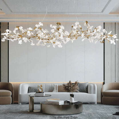 L98 Long Branch Chandelier Ginkgo Leaf Chandeliers Large Modern Brass Chandelier Light Fixtures for Dining Room, Villa, Living Room Kitchen Island6