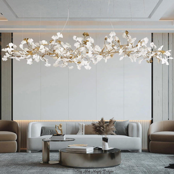 L98 Long Branch Chandelier Ginkgo Leaf Chandeliers Large Modern Brass Chandelier Light Fixtures for Dining Room, Villa, Living Room Kitchen Island6