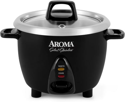 Housewares Select Stainless Rice Cooker & Warmer with Uncoated Inner Pot, 3-Cup(Uncooked)/6-Cup(Cooked)/ 1.2Qt, ARC-753SGB, Black1