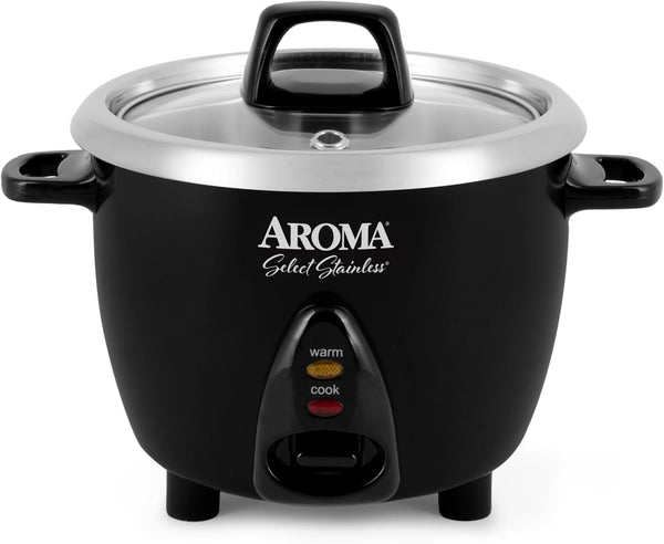 Housewares Select Stainless Rice Cooker & Warmer with Uncoated Inner Pot, 3-Cup(Uncooked)/6-Cup(Cooked)/ 1.2Qt, ARC-753SGB, Black1