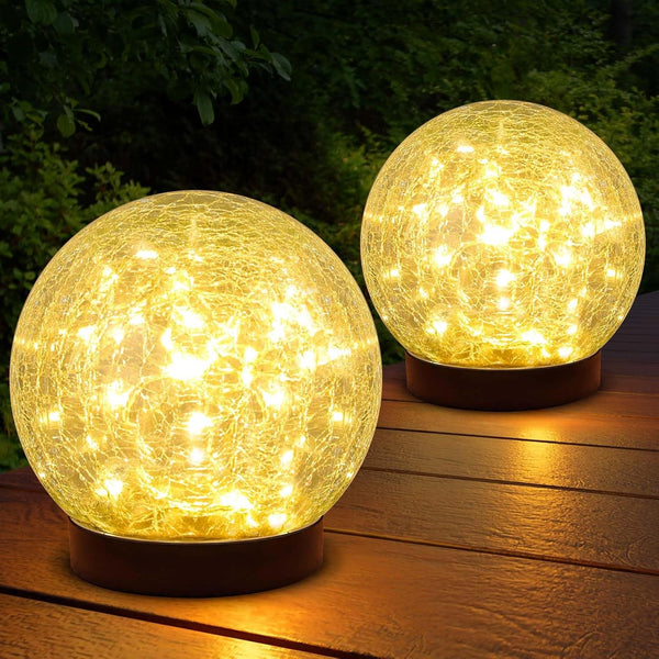 2-Pack Garden Solar Lights Outdoor, Cracked Glass Ball Light Waterproof, Decorative Solar Globe Lights Warm White for Yard Pathway Patio Lawn1