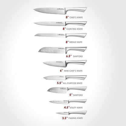 Damashiro Knife Block (Hiryu, 10-Piece Set) - Premium Japanese Steel Knife Set with Acacia Wood Block & Tempered Glass Window - Damascus-Inspired Blade2