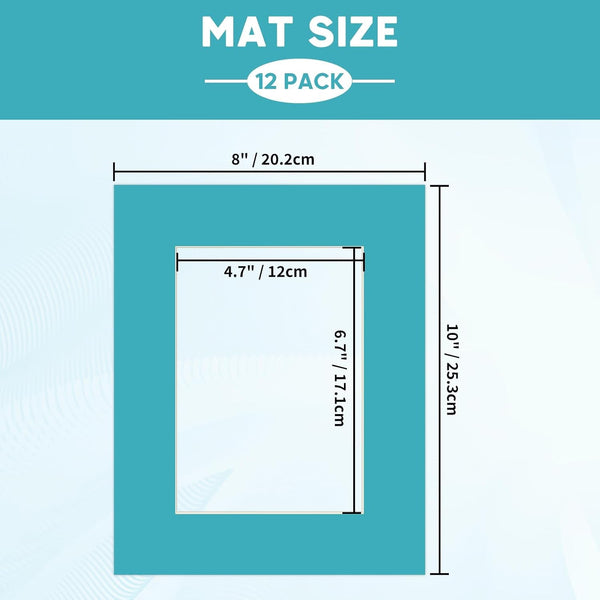 12 Packs Mixed Colors 8X10 Picture Frame Mats for 5X7 Photos, Artworks and Prints, White Core Bevel Cut Frame Mattes2