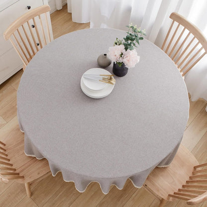 round Tablecloth Faux Linen Waterproof Tablecloth with Lace Trim for Dining Kitchen Party, 48 Inch, Gray2