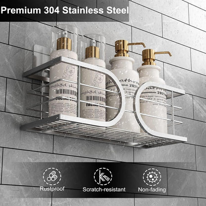 Shower Caddy No Drill Wall Mounted 304 Stainless Steel Durable Large Capacity Adhesive Shower Rack Organiser Quick Dry Rustproof Bathroom Storage Shelves - 2 Pack (Silver)3