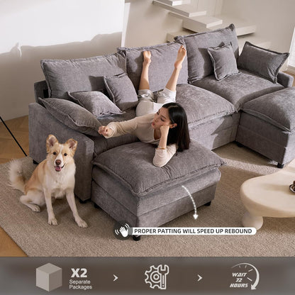 108" U-Shaped Modular Cloud Couch, Deep Seat, Chenille Slate7