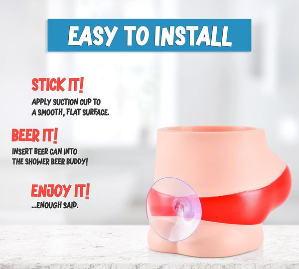 Shower Beer Buddy - Red Bikini Shower Beer Can Holder W/ Silicone Suction Cup | Holds Your Cold Brew While Showering or in Bath Tub Drink Accessories Gifts Bathtub Caddy Bathroom Stocking Stuffer7