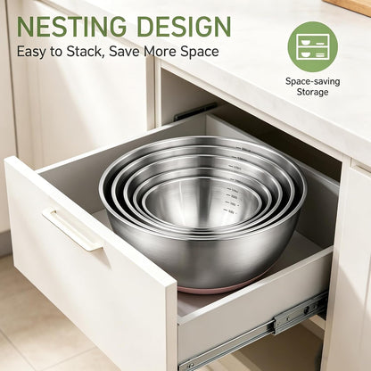 Stainless Steel Mixing Bowls Set with Non-Slip Base, Set of 55