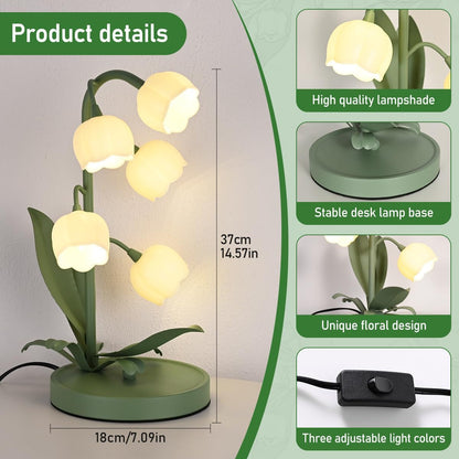 Newaonasen Flower Table Lamp Flower Reading Light with 5 Lily of the Valley3