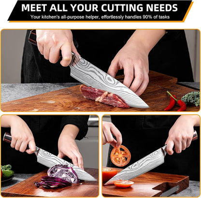 Chef Knife Professional Japanese AUS-10 Steel Core Kitchen Knife with Damascus Pattern, Razor Sharp 8 Inch Chefs Knife with Full-Tang Ergonomic Handle - Ideal for Home Cooks & Professional Chefs6