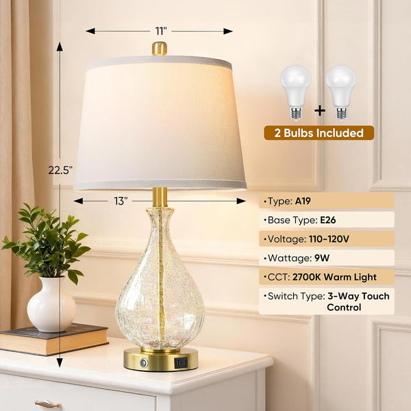 Bedside Lamps Set of 2, Modern Glass Table Lamps for Living Room4