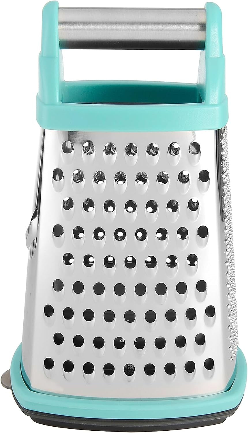 kitchenaid-gourmet-4-sided-stainless-steel-box-grater-for-fine-medium-and-coarse-grate-and-slicing-detachable-3-cup-storage-container-and-measurment-markings-dishwasher-safe-10-inches-tall-aqua