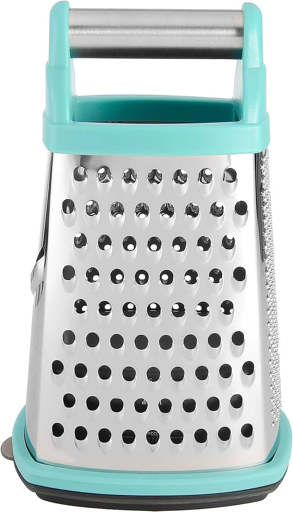 Kitchenaid Gourmet 4-Sided Stainless Steel Box Grater for Fine, Medium and Coarse Grate, and Slicing, Detachable 3 Cup Storage Container and Measurment Markings, Dishwasher Safe, 10 Inches Tall, Aqua1