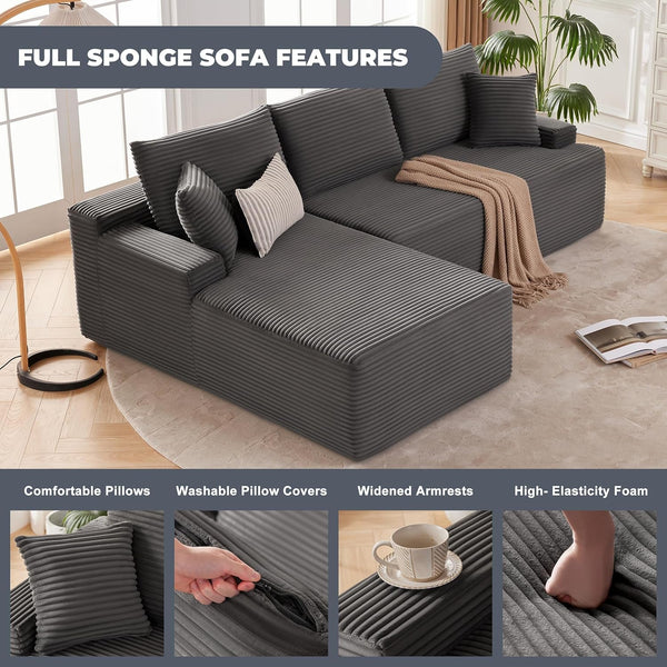 Cloud Sectional Sofa, Boneless Couch for Living Room, Dark Grey4