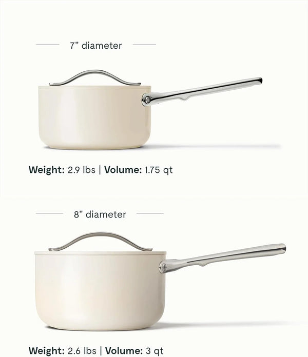 Caraway Non-Stick 3 Qt Ceramic Sauce Pan with Lid | Non-Toxic, PTFE and PFOA Free, Oven Safe and Compatible with All Stovetops (Gas, Electric and Induction), Cream3