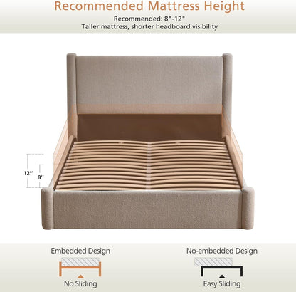 Full Lift up Storage Bed Frame, 44.88" Tall Upholstered Headboard, Soft Rounded Corner Design, Bouclé Texture Platform Bed with Hydraulic Storage, No Box Spring Needed, Soft Beige8