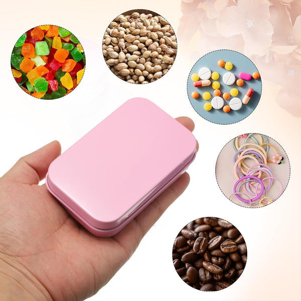 2Pcs Metal Tin Box, 3.7X2.4X0.8 Mini Portable Rectangular Empty Tinplate Small Storage Container Airtight Tins with Lids for Candy Favors Crafts Christmas Gifts, Pink4