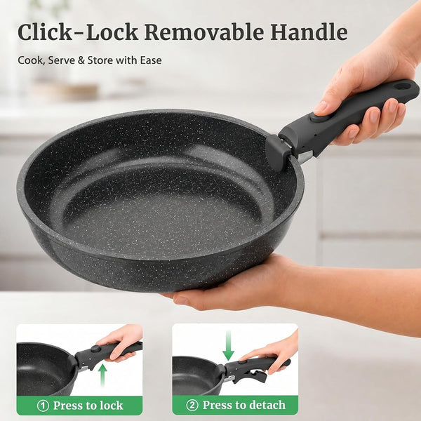 20Pcs Nonstick Cookware Set with Detachable Handles, Oven Safe | Induction Compatible Non-Toxic Pots and Pans Set for RV, Campervans, Pfoa/Pfos-Free, Stackable7