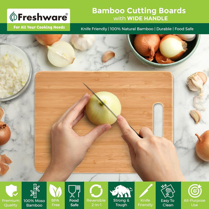Bamboo Cutting Board Set of 3, Wooden Cutting Boards for Kitchen, Knife Friendly Food Grade Chopping Board, Lightweight with Hanging Hole for Easy Storage3