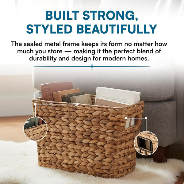 Woven Water Hyacinth Wicker Storage Basket, Magazine, Natural9