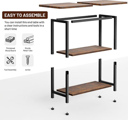 Side Table for Living Room, 3-Tier End Table for Small Space with Wide Storage Tabletop, Rustic Brown Narrow Nightstand for Bedroom, Sofa Couch6