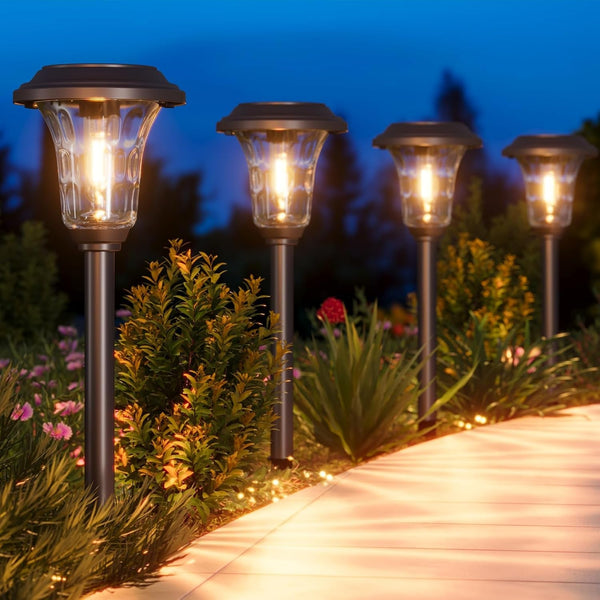Solar Lights Outdoor, 6 Pack Metal Glass Solar Pathway Lights9