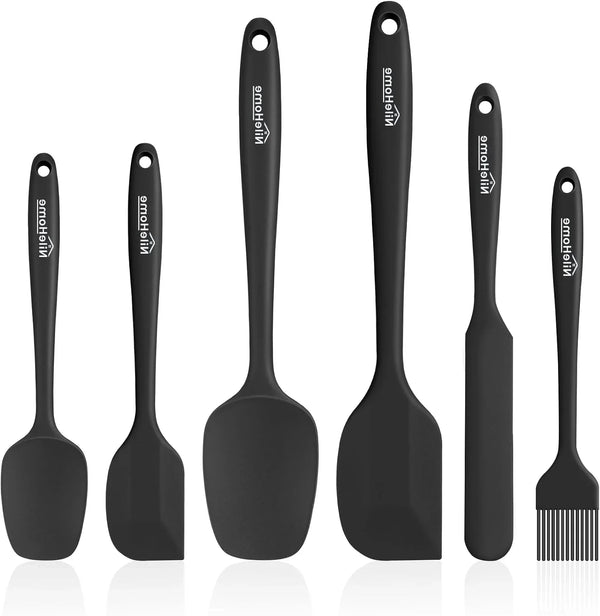 6 Pieces Silicone Spatula Set with Silicone Brush,Mixing-Black | Food-Grade Material,Heat Resistant up to 600°F,Dishwasher Safe,Bpa-Free1