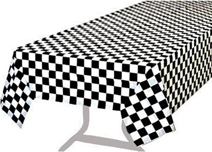 Pcs of 2 Premium Plastic Checkered Flag Tablecloths | Picnic Table Covers, Tablecovers Party Favor (2, Black)1