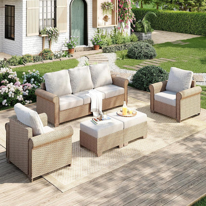 5-Piece Wicker Patio Conversation Set, Beige1