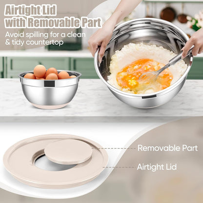Stainless Steel Mixing Bowls with Lids Set, 5-Piece, Khaki6