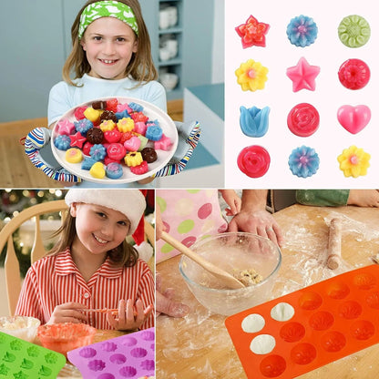 Flower Shape Chocolate Candy Molds Set,Heart,The Stars,The Rose,Flowers in Combination,15 Cavity Silicone Baking Mold Ice Cube Tray-Wedding,Festival,Parties and DIY Crafts-(6Pcs)3