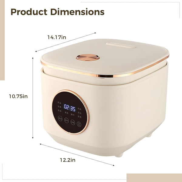 2L Smart Rice Cooker, Low Carb Rice Cooker for Small Homes, Timer, Keep Warm, Non-Stick, 6 People, White with Gold Trim5