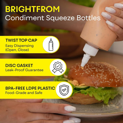 Condiment Squeeze Bottles, 16 OZ Empty Squirt Bottle with Twist Top Cap, Leak Proof - Great for Ketchup, Mustard, Syrup, Sauces, Dressing, Oil, Arts and Crafts, BPA FREE Plastic - 2 PACK3