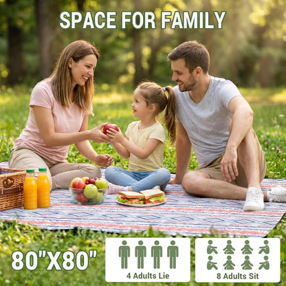 Large 80"X80" Waterproof Picnic Blanket, Sandproof Beach Mat with 5-Layer Material, Portable Foldable Design with Storage Pocket, Adjustable Shoulder Strap for Camping, Hiking, Travel, Blue7