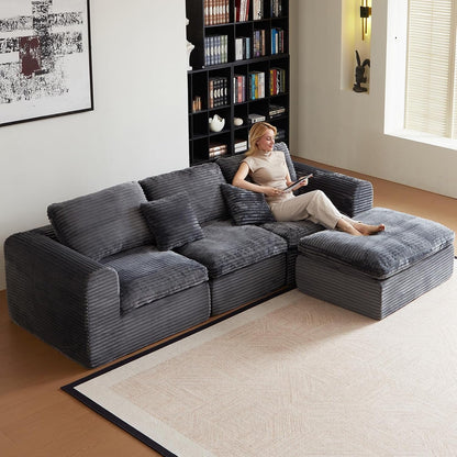 109" L-Shaped Boneless Cloud Couch, Grey Corduroy Sectional Sofa1